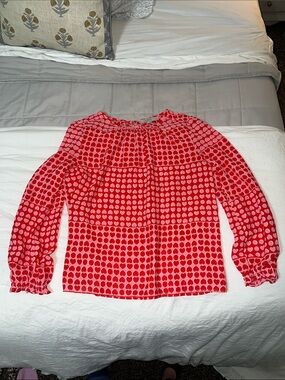 LOFT Red and Pink Heart Long-Sleeve Blouse